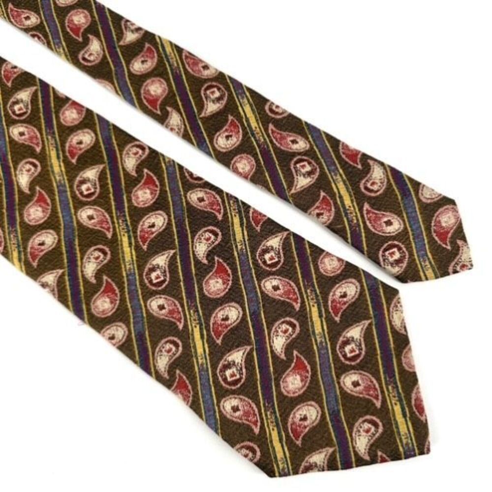 Emporio Armani Men's 100% Silk Paisley Print Made In Italy Neck Tie Brown Red